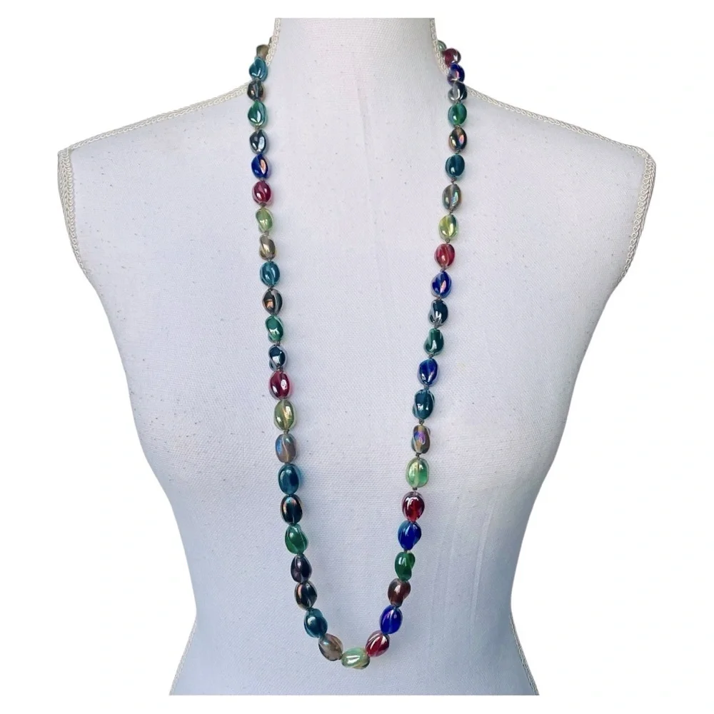 Charming Charlie Multicolor Glass Beaded Long Necklace and Earring Set NWT